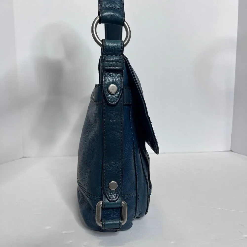 Fossil Vintage Maddox Blue Leather Messenger Shoulder Crossbody Bag